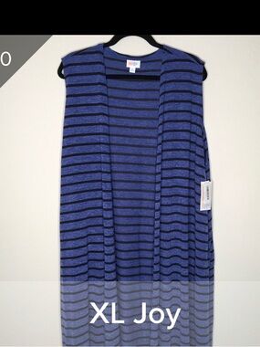 XL LuLaRoe Joy Striped Open-Front Vest in Blue and Black